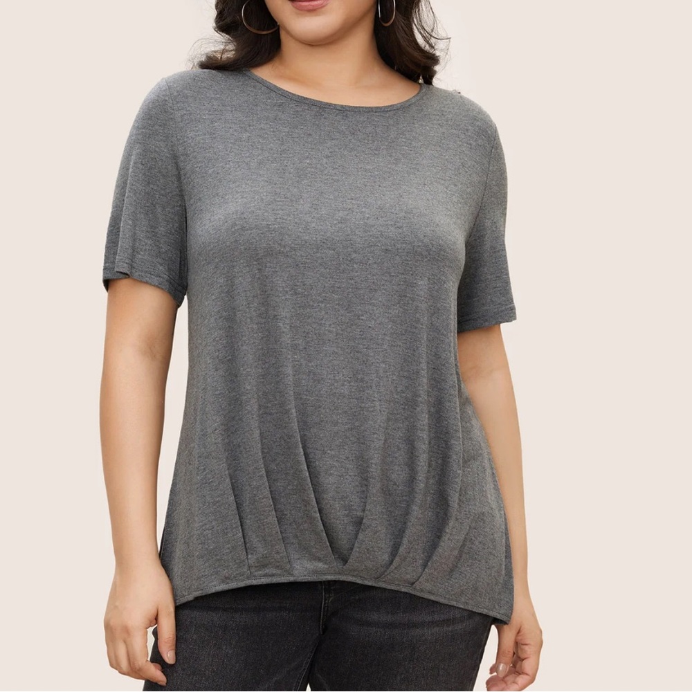 NWT pleated asymmetrical hem short sleeve top